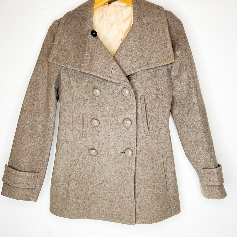 Classic Gray Wool Double-Breasted Peacoat Wide Collar | Size XS-S